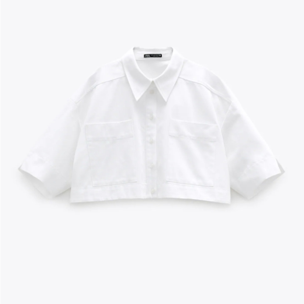 ZARA CROPPED SHIRT WITH POCKETS LINEN BLEND - Picture 2 of 4